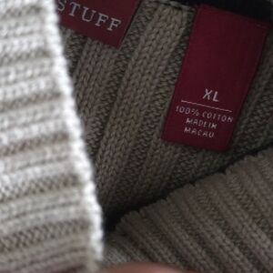 Men's Beige 1/2 Zip Ribbed Sweater